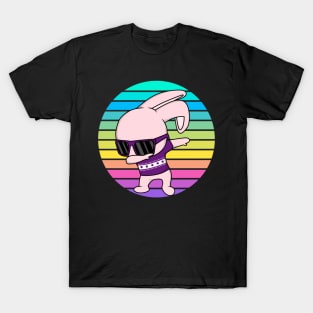 Funny Bunny Rabbit Dabbing with Rainbow Sunset T-Shirt